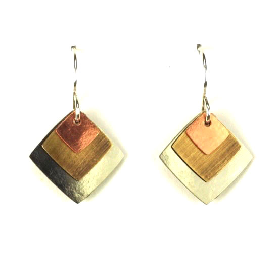 1733-M Layered Three Squares Earrings